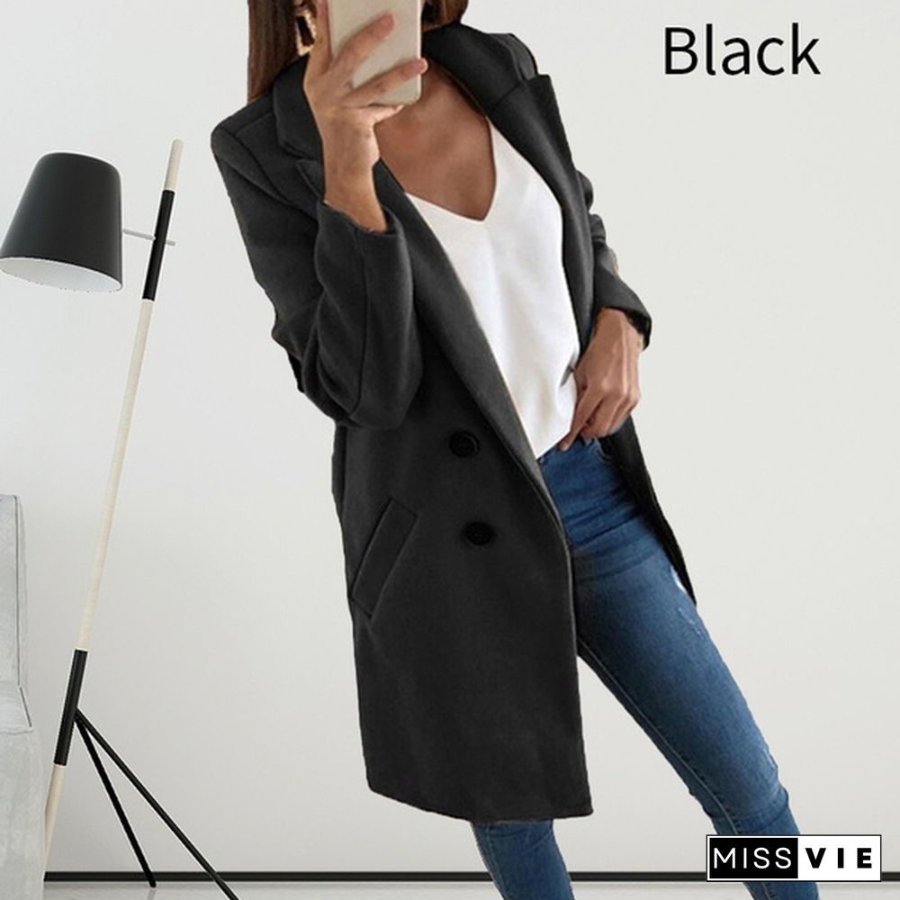 Winter and Autumn Woman Long Wool Coat Solid Color Elegant Blend Coats Slim Fashion Female Long Coat Outerwear Jackets Plus Size S-5XL