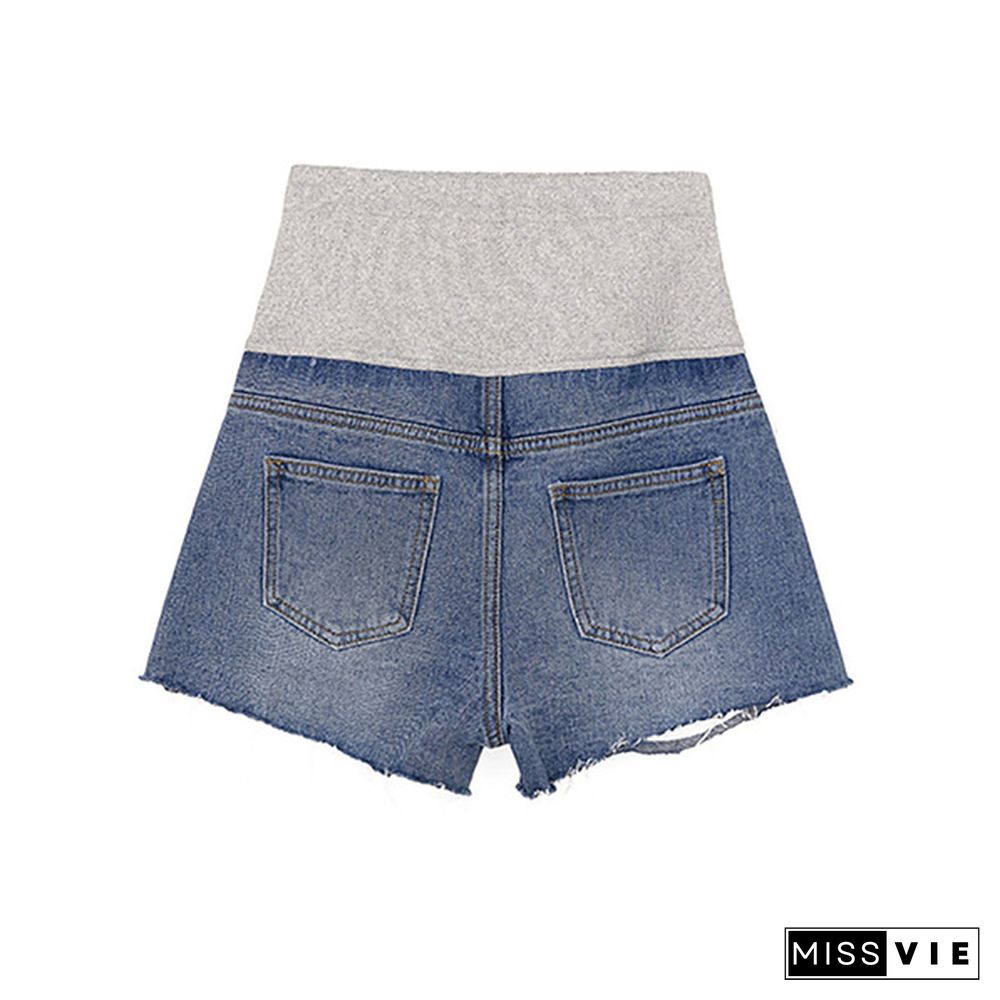 Summer Fashion Maternity Ripped Denim Shorts for Pregnant Women Casual Shorts