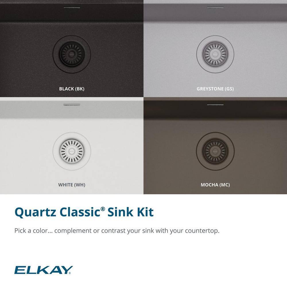 Elkay Quartz Classic White Quartz 33 in. Single Bowl Undermount Kitchen Sink with Bottom Grid and Drain ELGRU13322WH0C