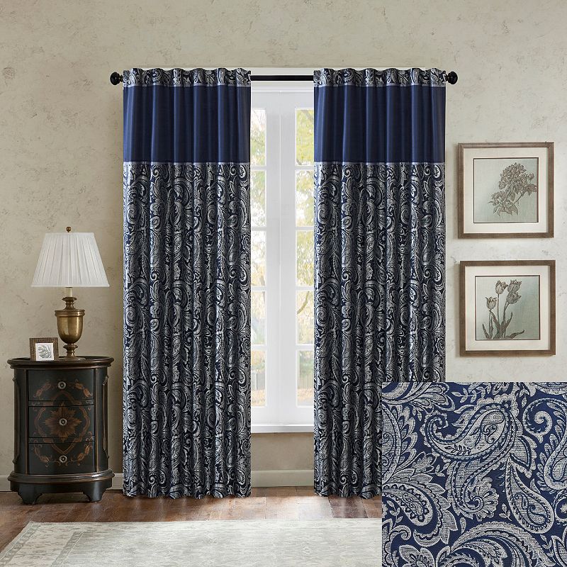 Madison Park 2-Pack Whitman Light Filtering Faux Silk Jacquard Rod Pocket Window Curtains