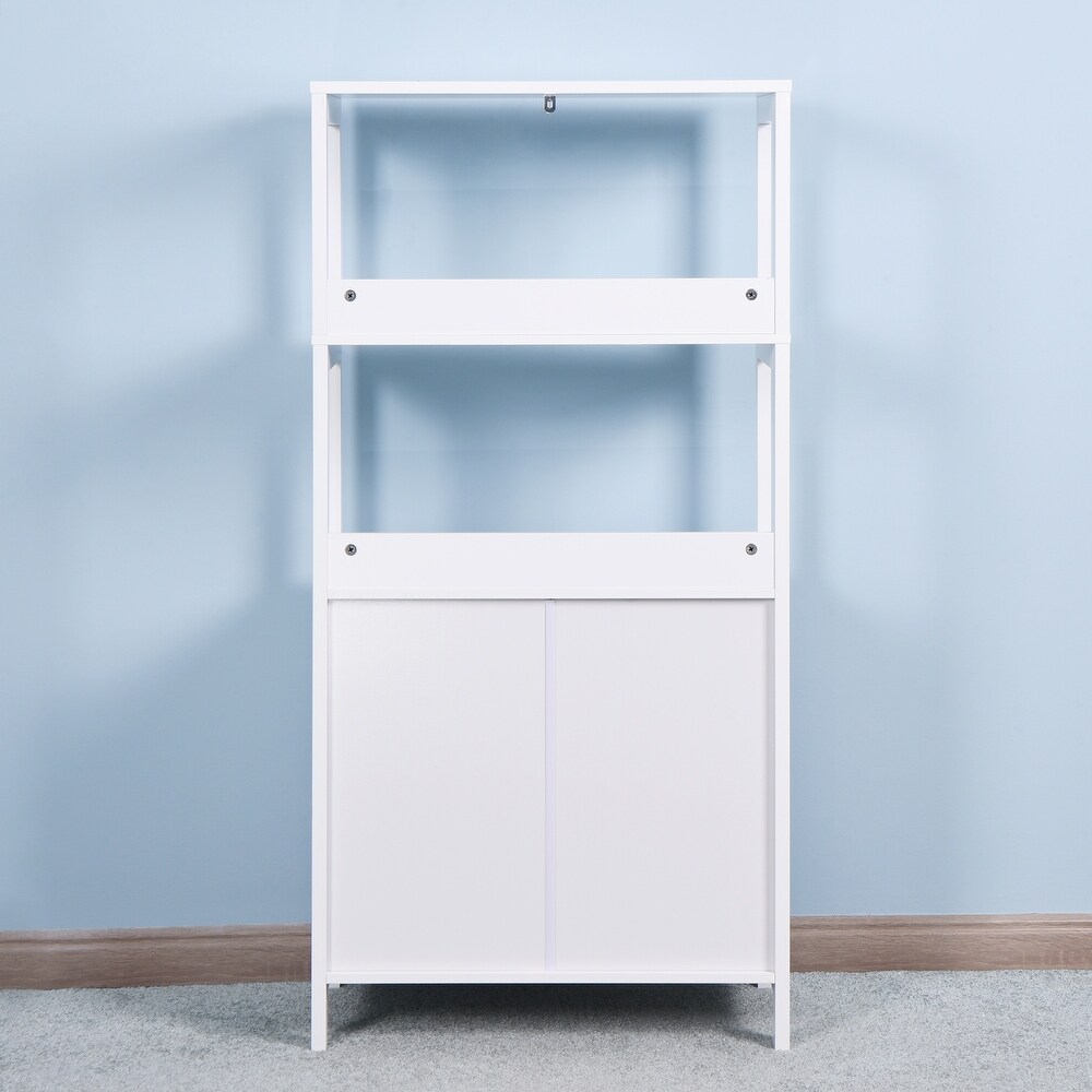 Bathroom Tall Storage Cabinet witht 2 Open Shelves and Doors