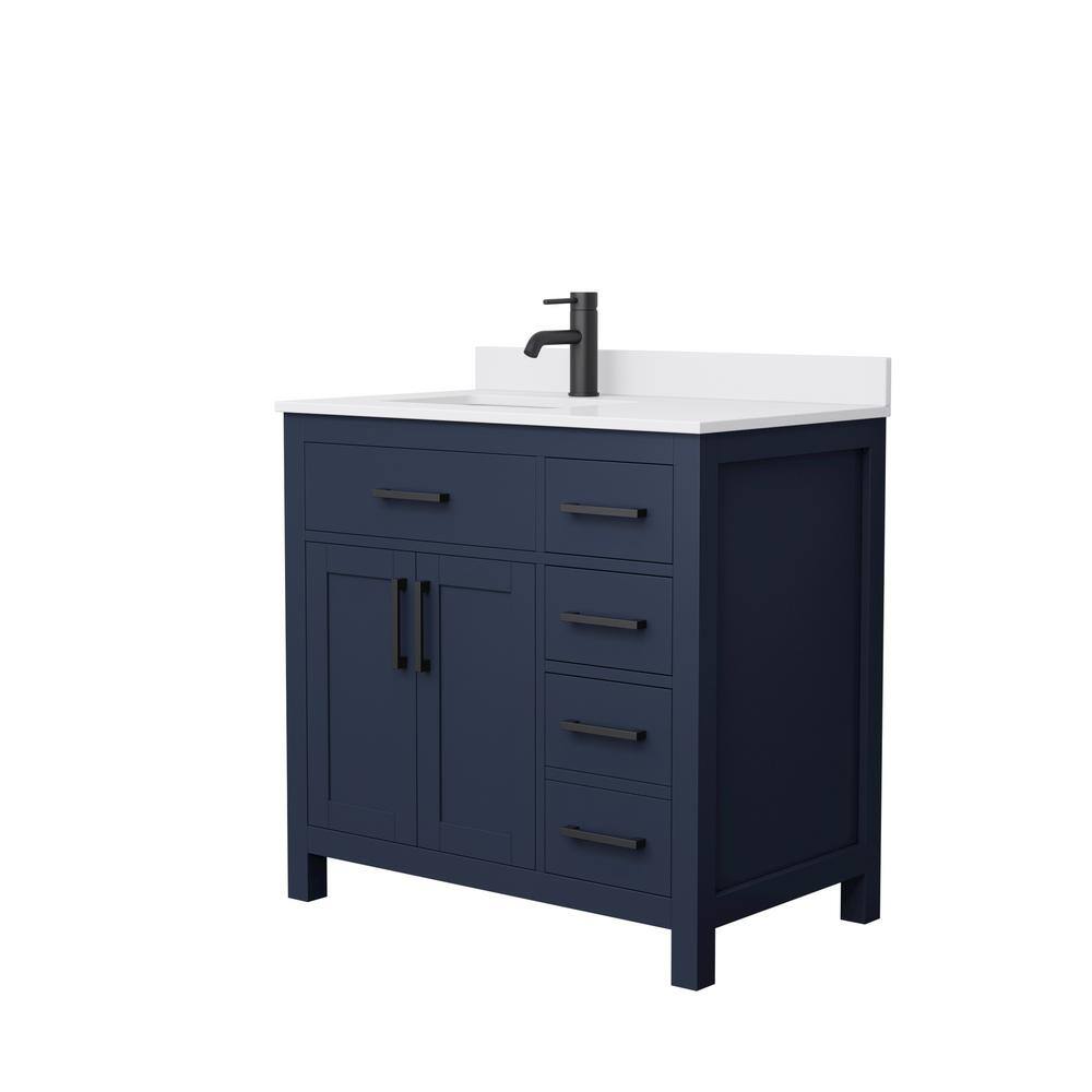 Wyndham Collection Beckett 36 in. W x 22 in. D x 35 in. H Single Sink Bathroom Vanity in Dark Blue with White Cultured Marble Top WCG242436SBBWCUNSMXX