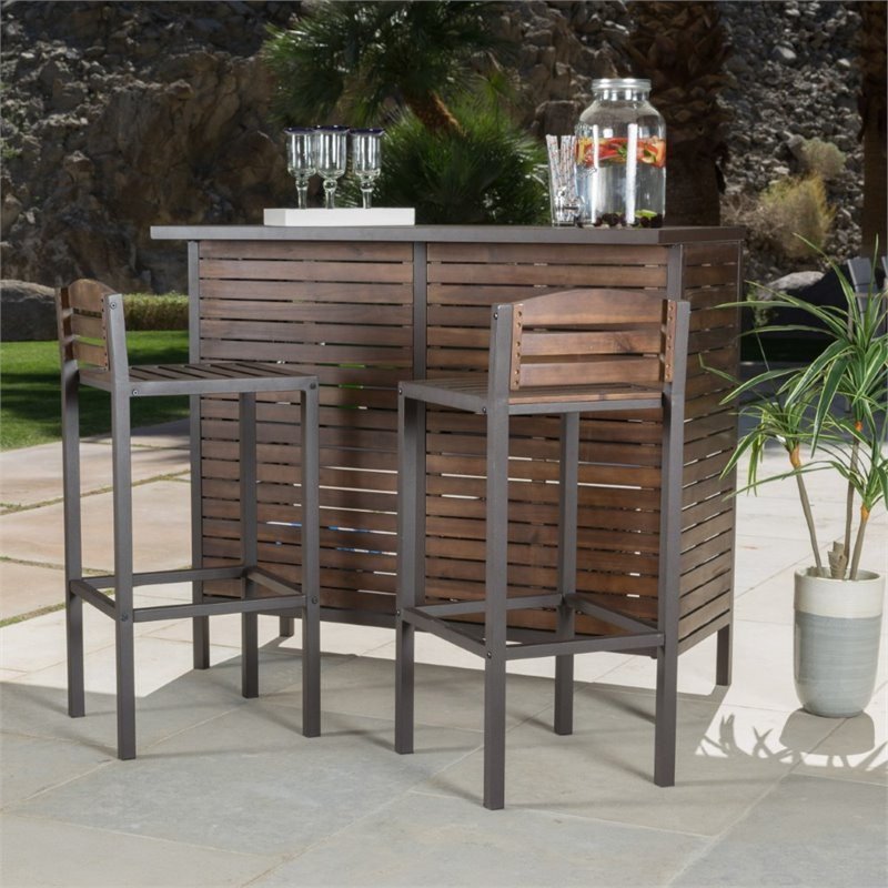 Noble House Milos Acacia Wood Bar Set in Dark Brown   Transitional   Outdoor Pub And Bistro Sets   by Homesquare  Houzz