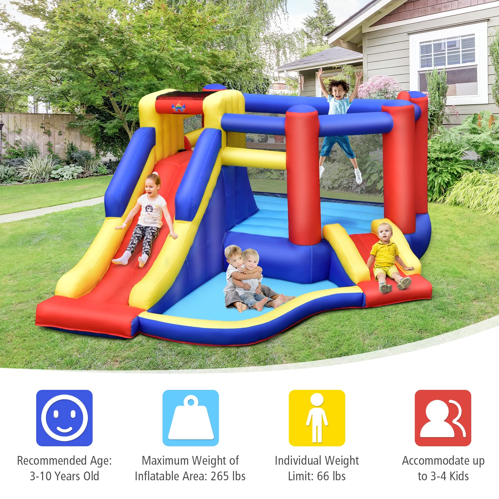 Costzon Inflatable Bounce House with Large Jumping Area, Indoor Outdoor Giant Jumping Bouncy Castle