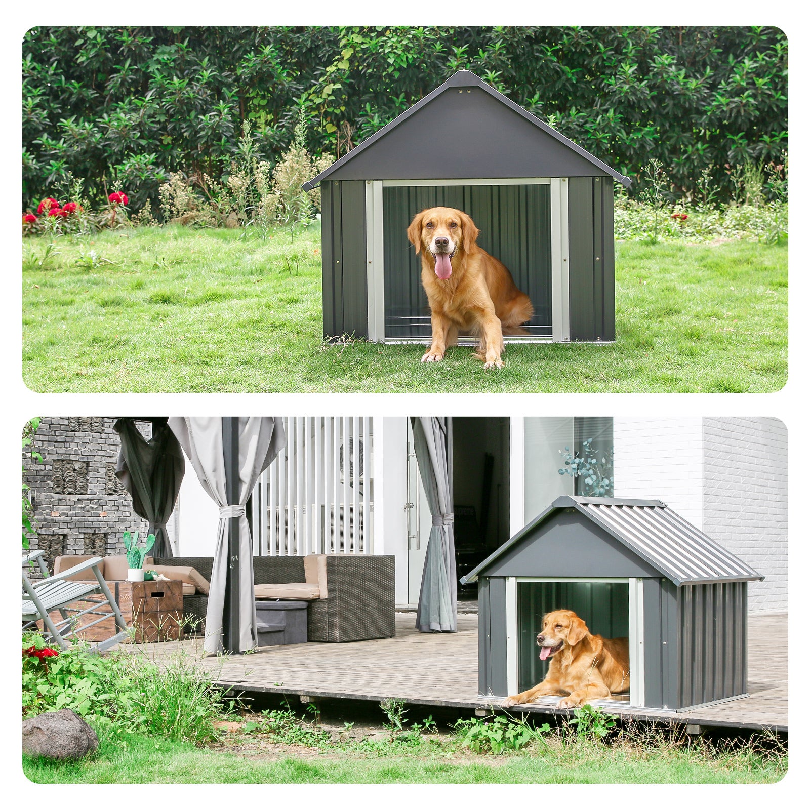 Durable Waterproof Metal Dog House for Small to Large Sized Dogs， Indoor Outdoor Insulated Doghouse