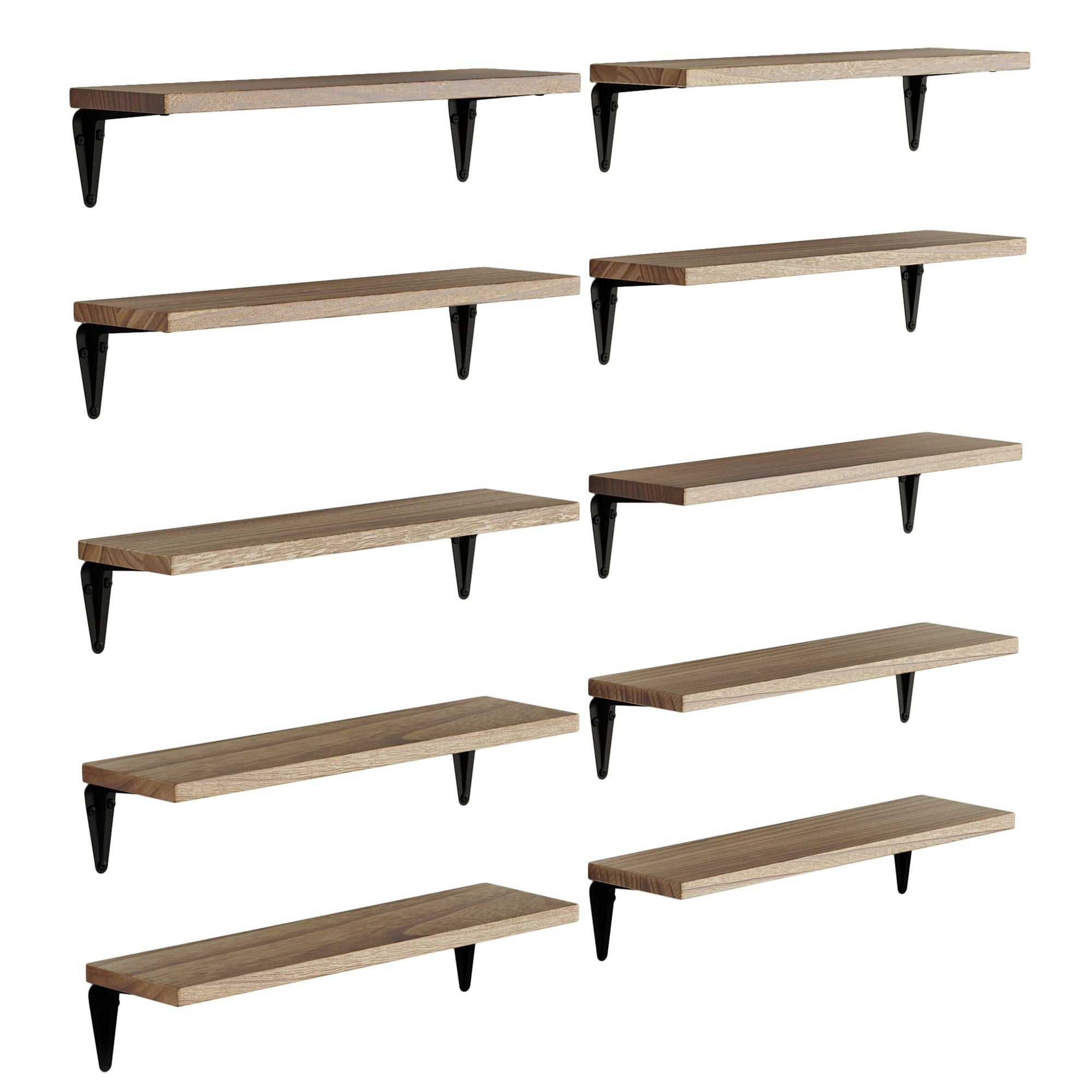 Wallniture Arras Set of 10 Wall Mounted Rustic Floating Shelf with Brackets for Home Office Living Room Bedroom 17