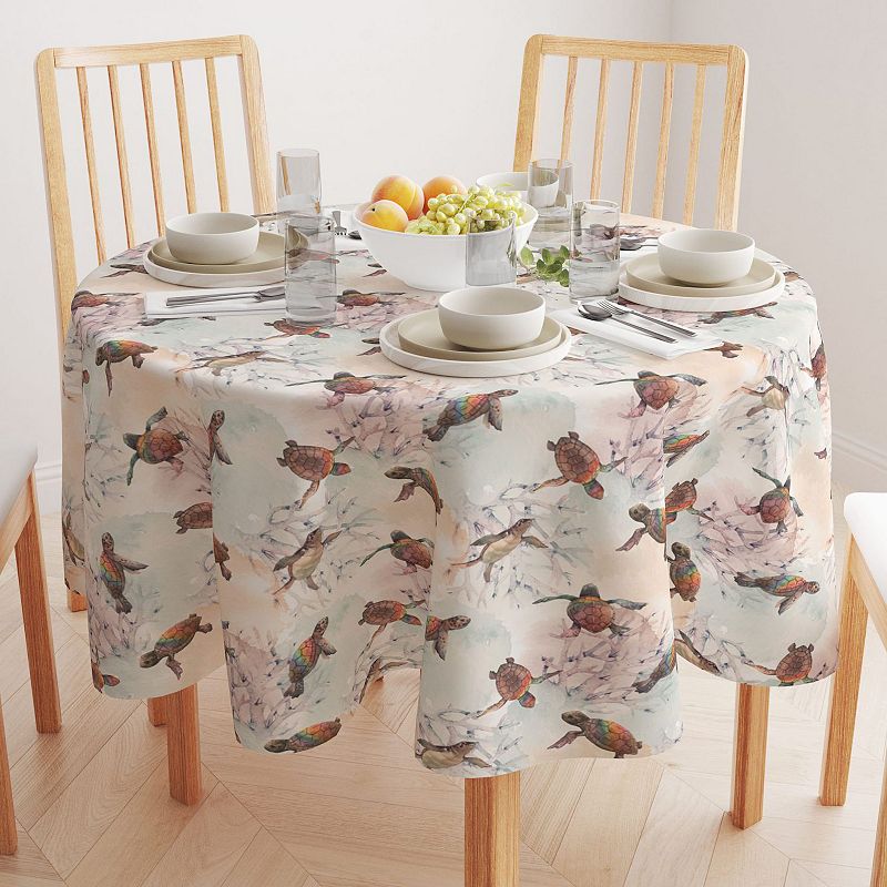 Round Tablecloth， 100% Polyester， 90 Round， Sea Turtle Watercolor