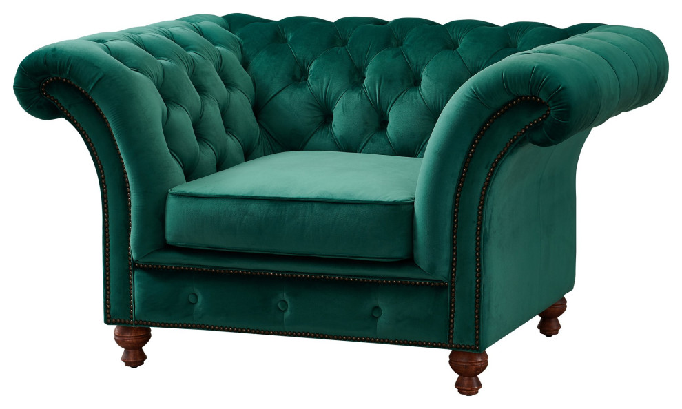 Peyton Sloped Arm Chesterfield Arm Chair Green Velvet   Eclectic   Armchairs And Accent Chairs   by Homesquare  Houzz