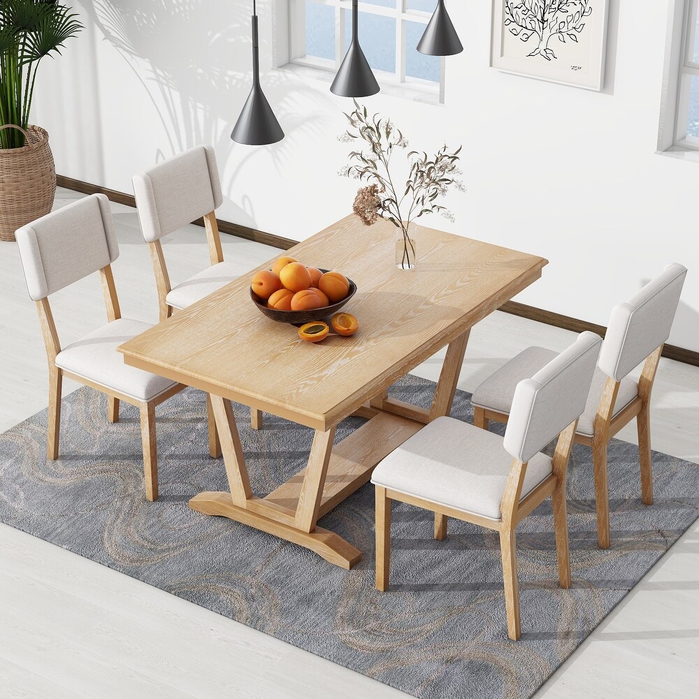 Classic Farmhouse 5 Piece Wooden Dining Set with 59\