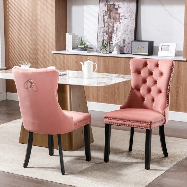 High-end Tufted Velvet Dining Chair with Wood Legs (Set of 2)