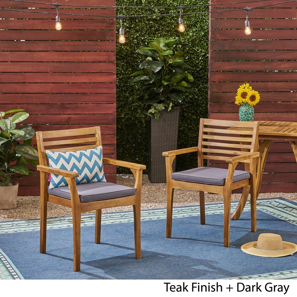 Emerson Outdoor Acacia Wood Dining Chairs with Cushion (Set of 2) by Christopher Knight Home