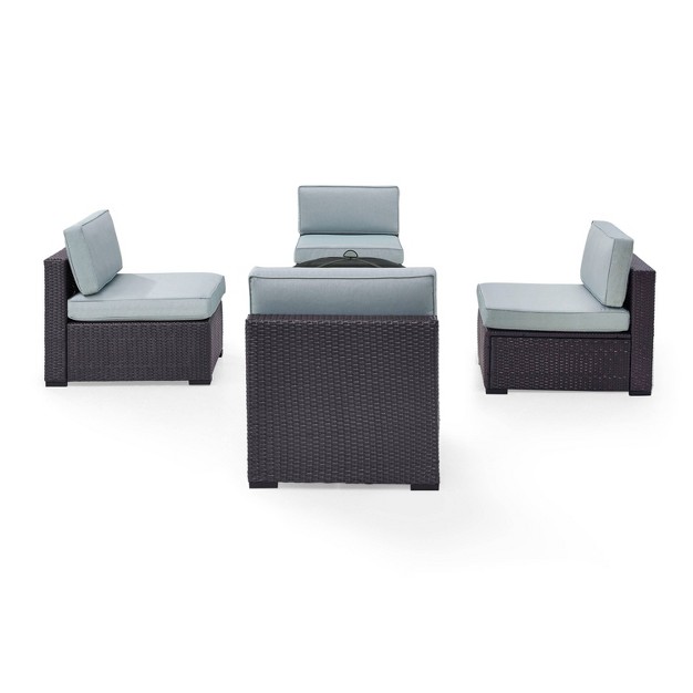 Biscayne 5pc Outdoor Wicker Conversation Set With 4 Armless Chairs amp Fire Pit Mist Crosley