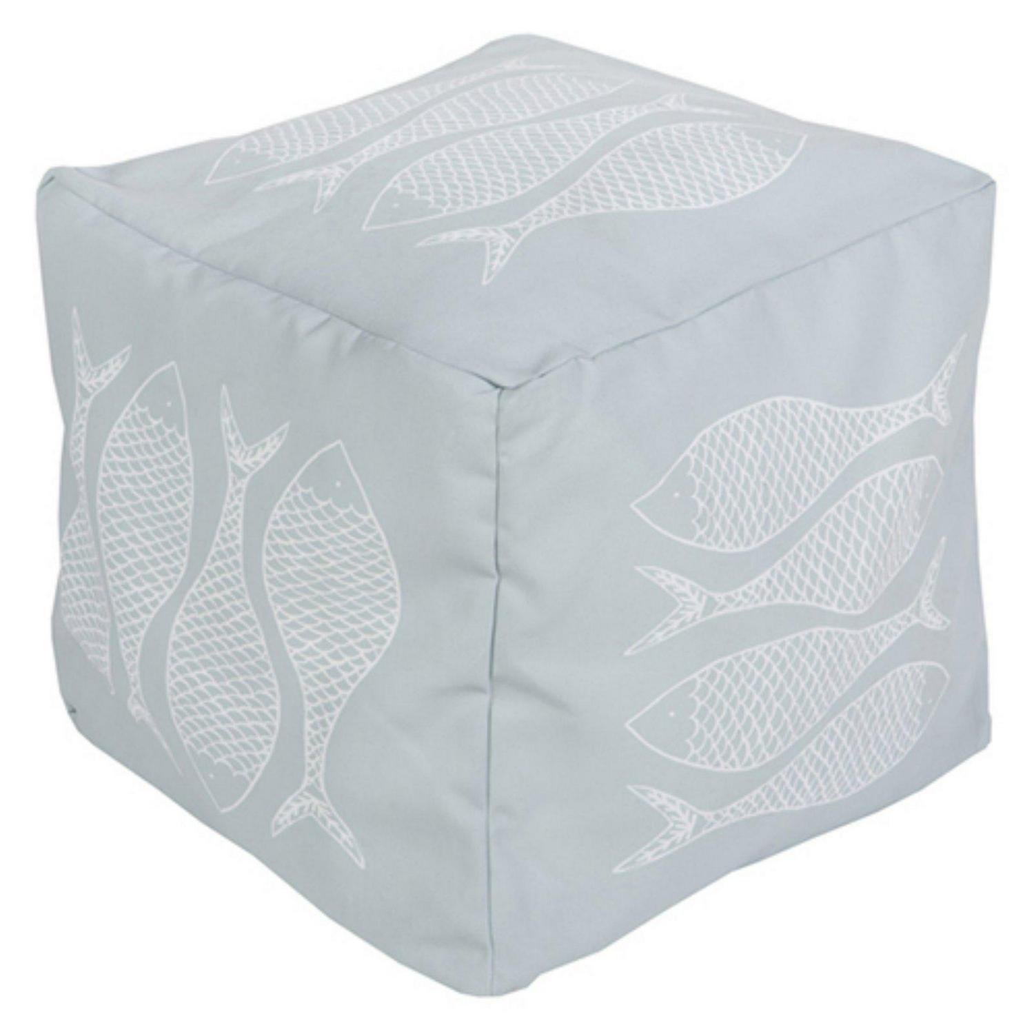 Surya 18 x 18 in Outdoor Fish Cube Pouf  Crowdfused