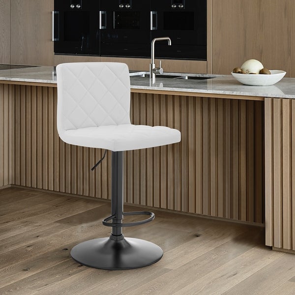 White Faux Leather Swivel Adjustable Bar Stool - 46