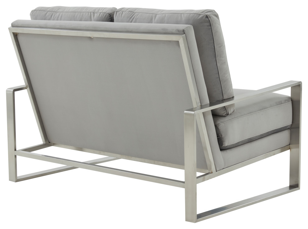 LeisureMod Jefferson Modern Design Velvet Loveseat With Silver Frame   Contemporary   Loveseats   by LeisureMod  Houzz