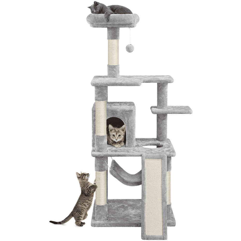 Easyfashion 60.5-inch Cat Tree Cat Tower With Condo， Light Gray