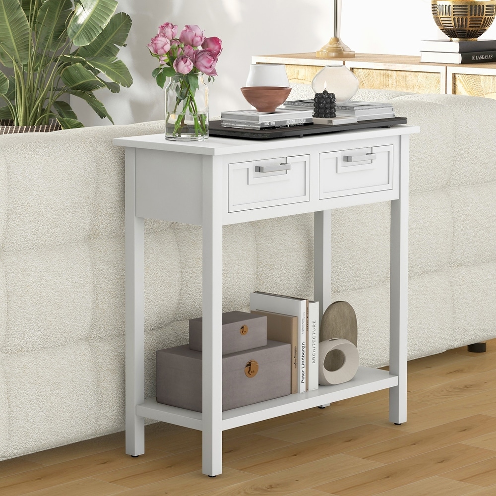 Gymax Narrow Console Table with Drawers Retro Accent Sofa Table w/   See Details