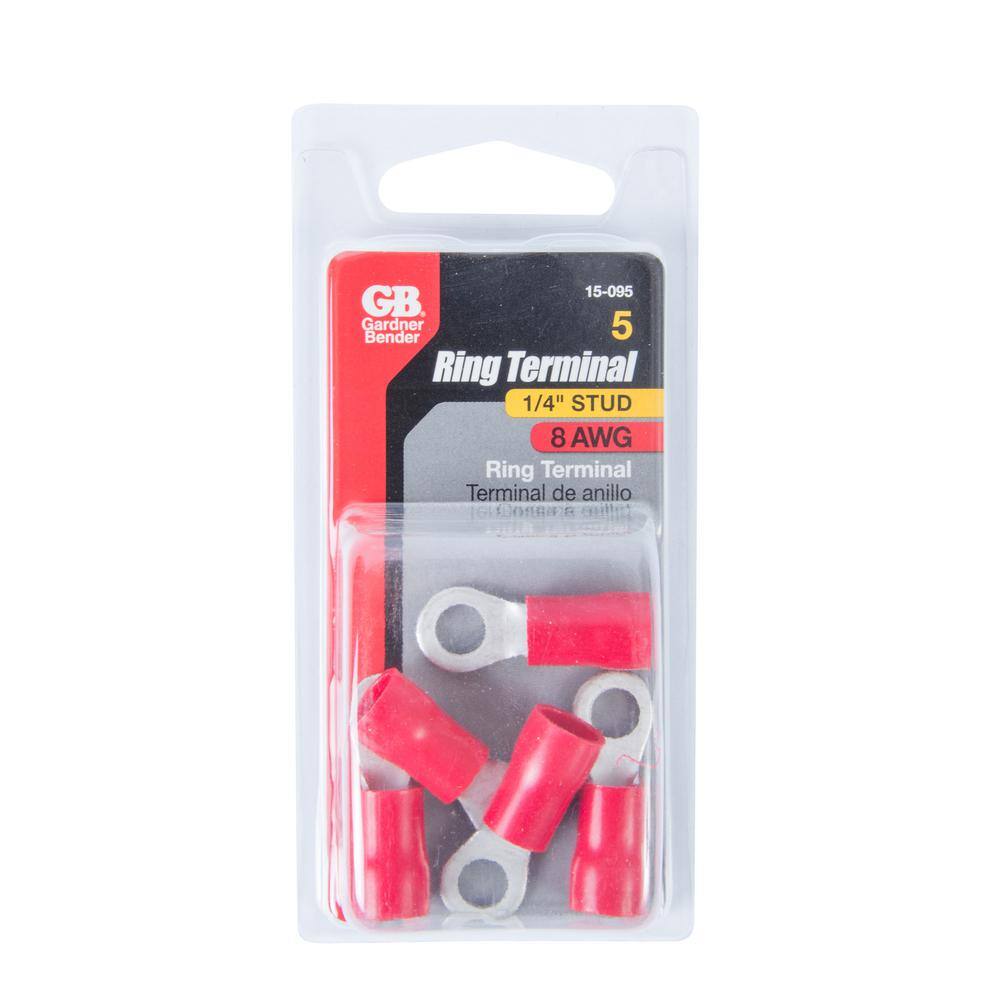 Gardner Bender 8 AWG 14 in. Tab Ring Terminal Vinyl Red (5-Pack) 15-095