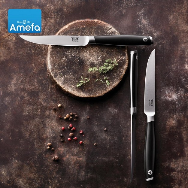 Amefa Tenderloin Steak Knives Set Of 6 Premium High Carbon Mov Stainless Steel Ergonomic Handle Design Straight Edge 5 Inch Blade Steak Knife