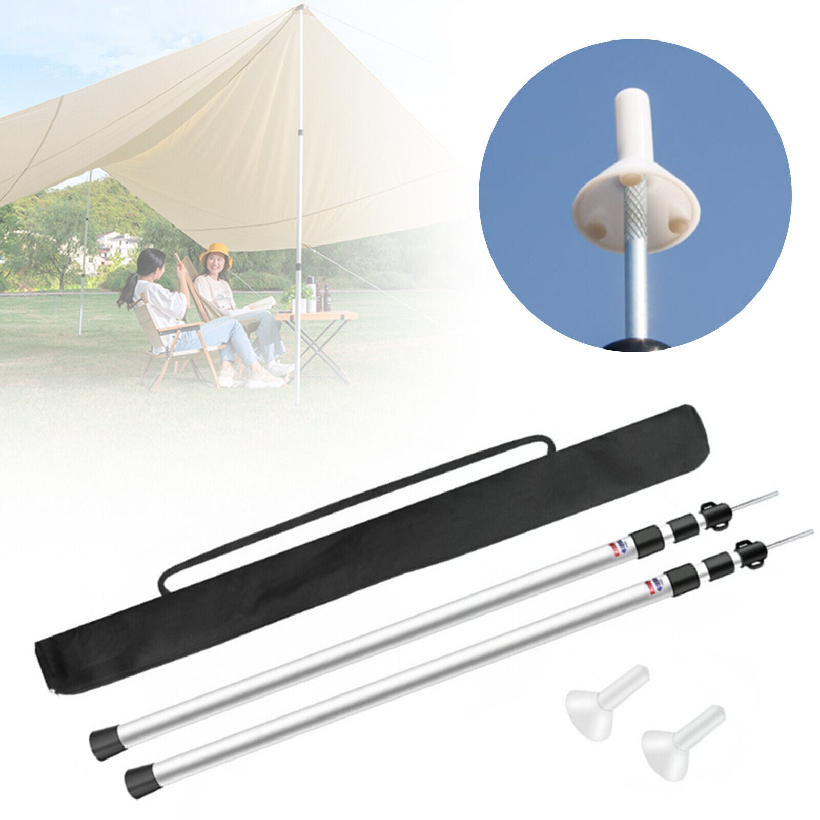 2Pcs 90" Waterproof Cloth Rod Adjustable Tent Canopy Poles Aluminum Alloy