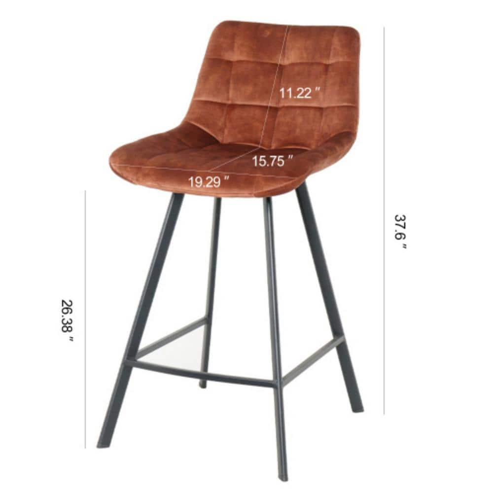 37.6 in. Brown Nordic Metal Bar Stool with Fabric Seat Counter Stool (Set of 2) LM-W21051986