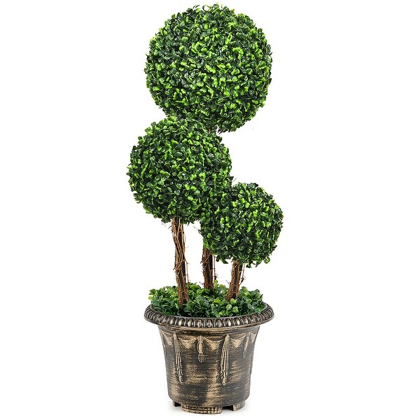 Costway 30'' Artificial Topiary Triple Ball Tree Indoor Outdoor UV