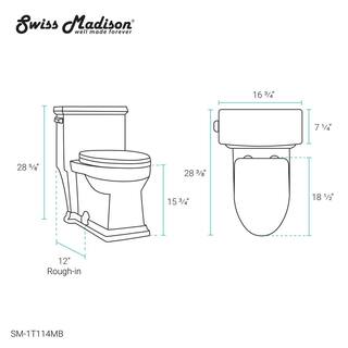 Swiss Madison Voltaire 1-Piece 1.28 GPF Single Flush Elongated Toilet in Matte Black Seat Included SM-1T114MB