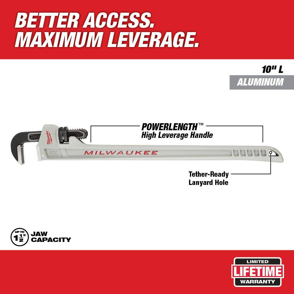 MW 10 in. Aluminum Pipe Wrench with Power Length Handle and 24 in. Offset Pipe Wrench (2-Piece) 48-22-7213-48-22-7182