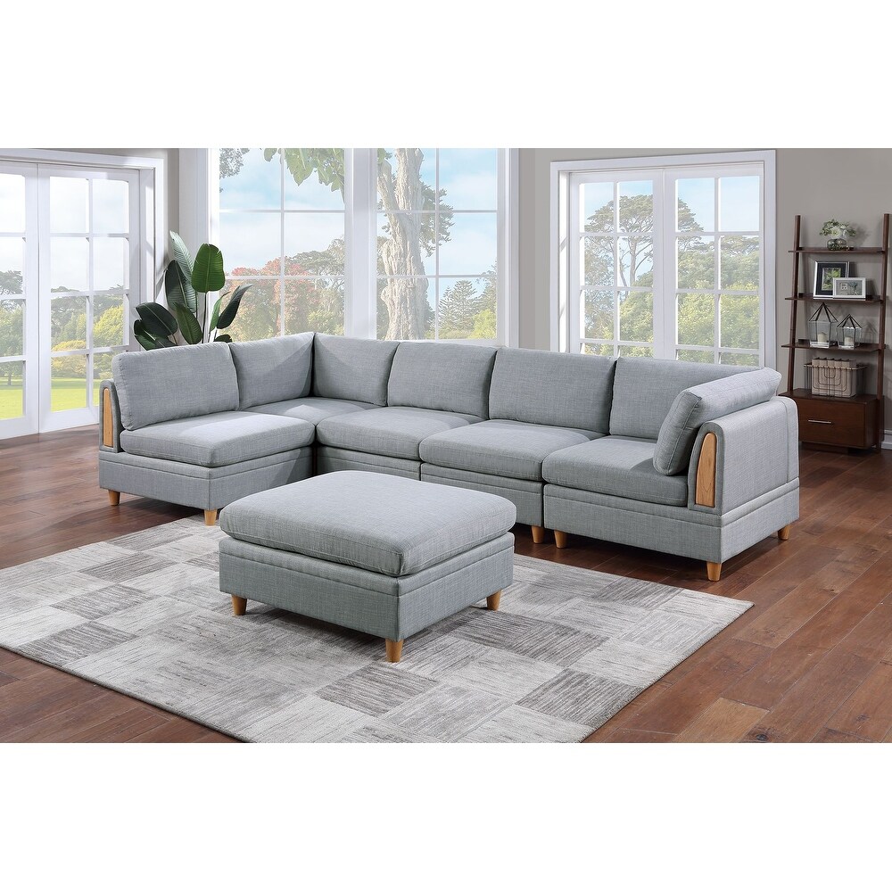 6 Piece Dorris Fabric Modular Sectional Sofa Set  Living Room Furniture Wood Frame Corner Sofa Couch with Ottoman/Seat Cushions