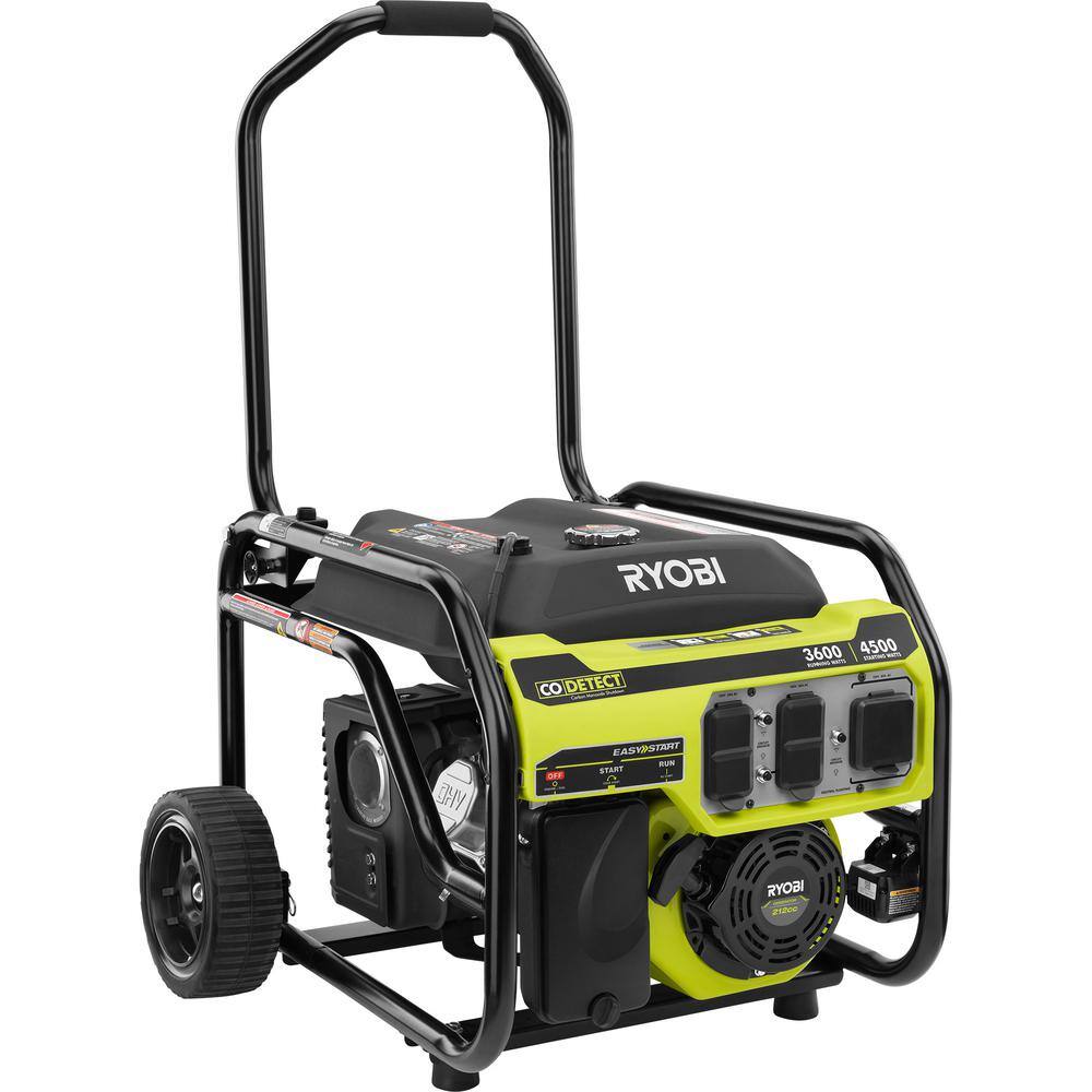 RYOBI 3600-Watt Gasoline Powered Recoil Start Portable Generator with CO Shutdown Sensor RY903622