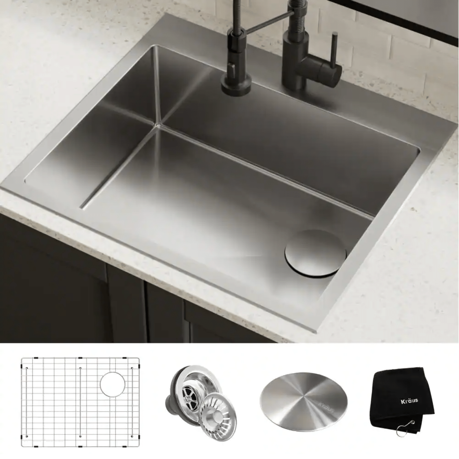 Kraus Loften Dual Mount Drop-In Stainless Steel 25 in. 1-Hole Single Bowl Kitchen Sink (KHT411-25)