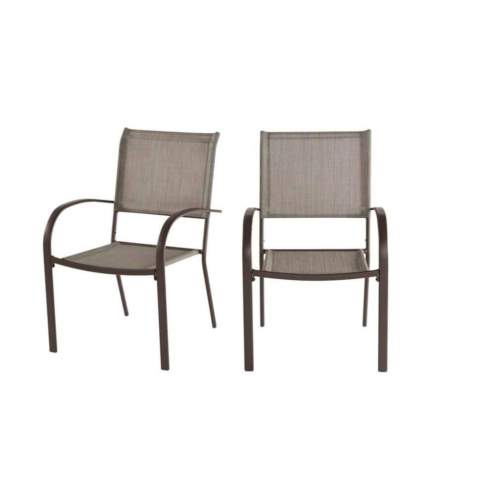 StyleWell Mix and Match Stationary Stackable Steel Split Back Sling Outdoor Patio Dining Chair in Riverbed Taupe Tan