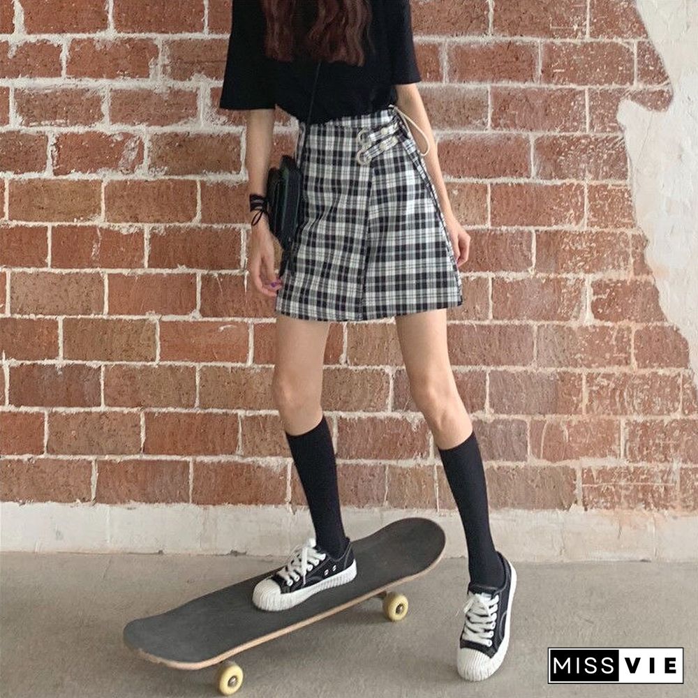 Sexy JK Plaid Mini Skirt Women Summer High Waist Preppy Style A-line Skirt Female Casual Korean Buttons Fashion Mini Skirt