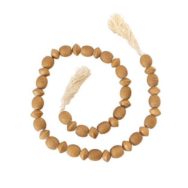 Ribbed Bead Garland Natural Wood amp Cotton By Foreside Home amp Garden