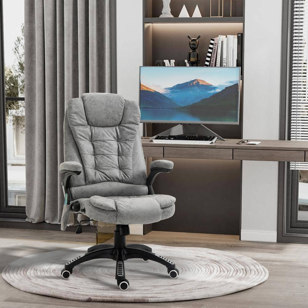 Vinsetto Grey Microfiber Ergonomic Vibrating Massage Office Chair with 6-Point Vibration Reclining Backrest 921-171V83GY