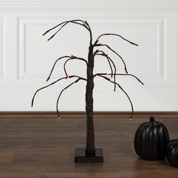 Led Lighted Black Weeping Halloween Twig Tree Orange Lights