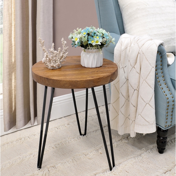 Greenage Wood End Table with Iron Legs