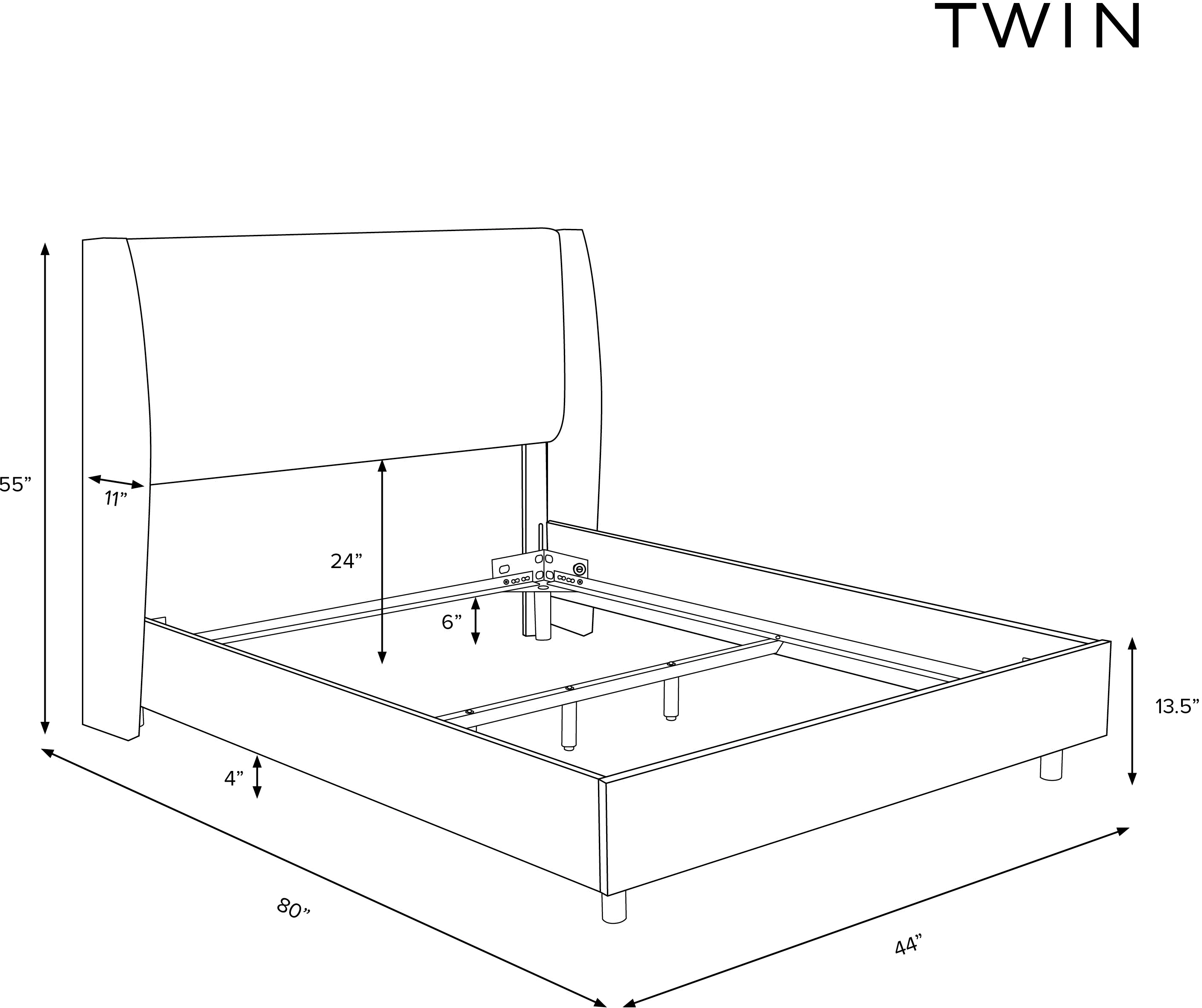 Sasha Gray Curved Wingback Twin Bed - Skyline Furniture