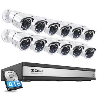 ZOSI 16-Channel 4K POE Security Cameras System with 4TB Hard Drive and 12 Wired 5MP Outdoor IP Cameras 120ft Night Vision 16DK-2615W12-40-A2