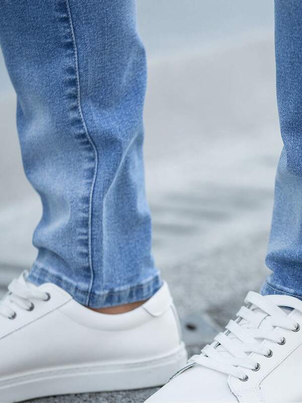 Men Cotton Bleach Wash Ripped Frayed Cat Scratch Jeans