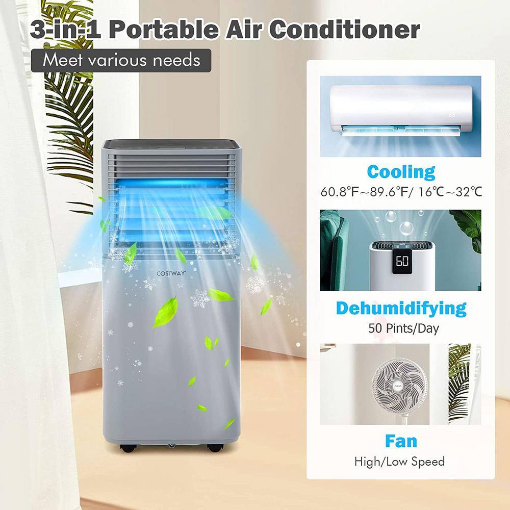 Gymax 3-in-1 Air Conditioner Dehumidifier Portable Air Cooler with Remote Control  Casters Gray GYMHD0090