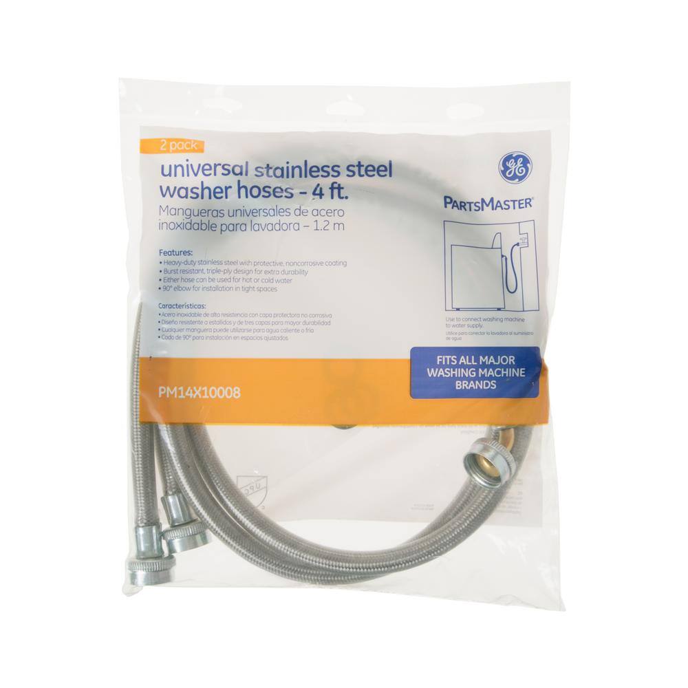 GE 4 ft. Universal Stainless Steel Washer Hoses with 90 degree Elbow (2-Pack) PM14X10008