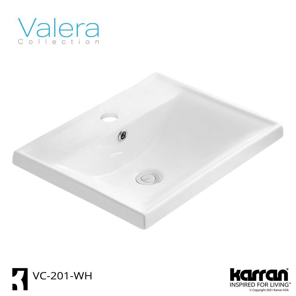 Karran Valera 20 in. Top Mount Vitreous China Bathroom Sink in White with Overflow Drain VC-201-WH