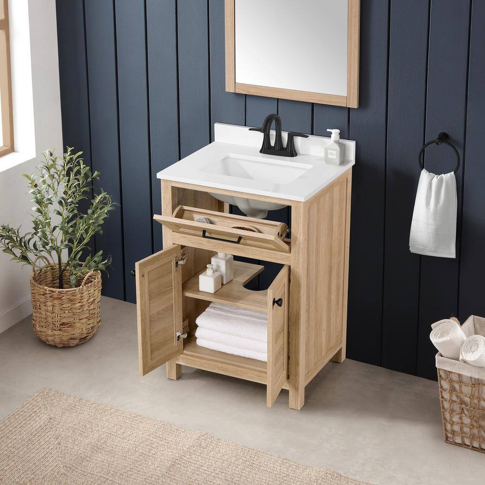 Home Decorators Collection Hanna 24 in. W x 19 in. D x 34.50 in. H Freestanding Bath Vanity in Weathered Tan with White Engineered Stone Top Hanna 24WT