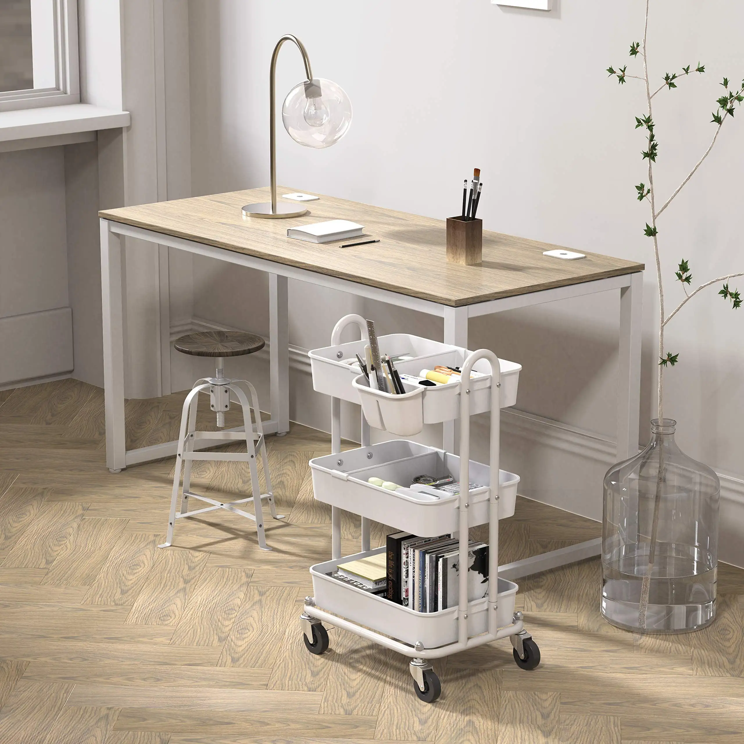 Simple houseware Kitchen Cart Storage 3-Tier Slim/Super Narrow Shelves with Handle， 26.5'' Height/5.5'' Width for Narrow Place， White