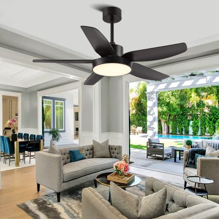 ALUOCYI 46 Inch Matte Black Ceiling Fan with Lights, Low Profile Black Ceiling Fan with 3 Light Color for Bedroom Living Room Kitchen Outdoor