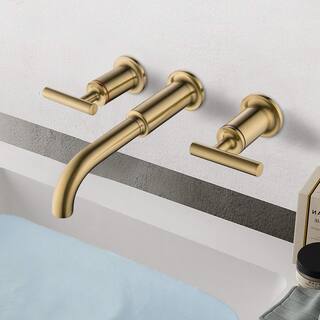 Hlihome 2-Handle Brass Bathroom Wall-Mount Faucet Three Hole in Brushed Gold DK-9003-BG