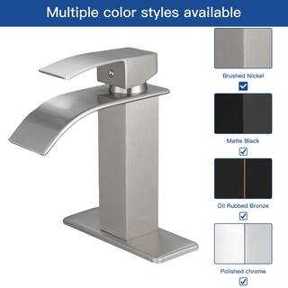 BWE Waterfall Single Hole Single-Handle Low-Arc Bathroom Faucet With Pop-up Drain Assembly in Brushed Nickel A-96021-N-2