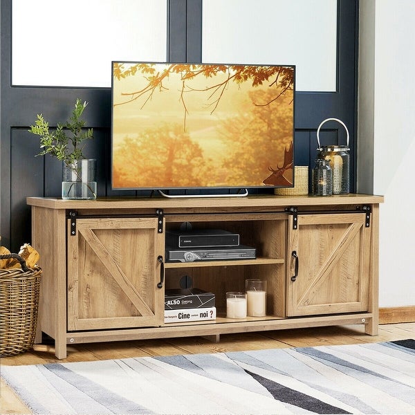 TV Stand with Cabinet Sliding Barn Door - 58