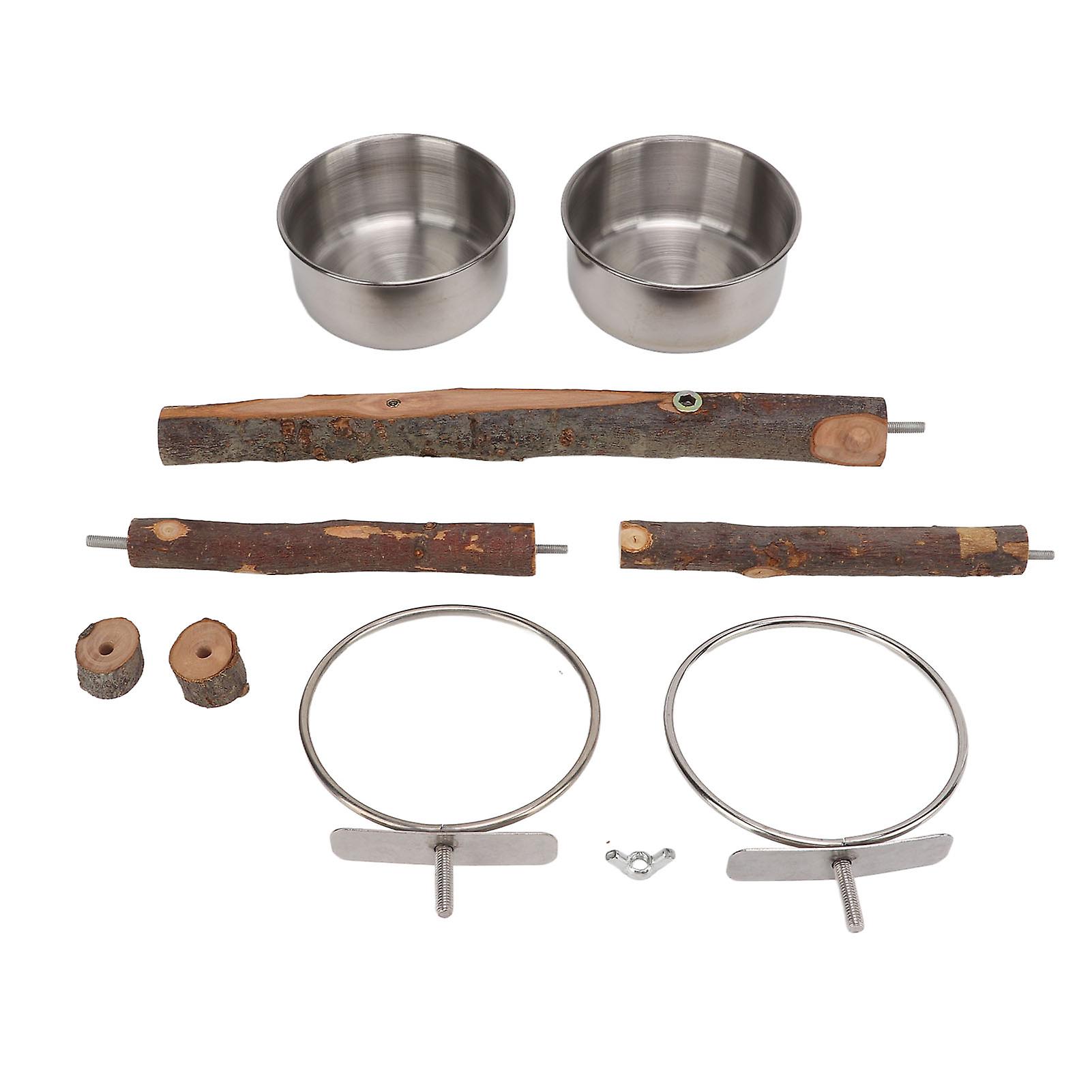 Parrot Wood Stand With Stainless Steel Food Bowl Food Feeder Stand Combination Bird Cage Feeder Setl
